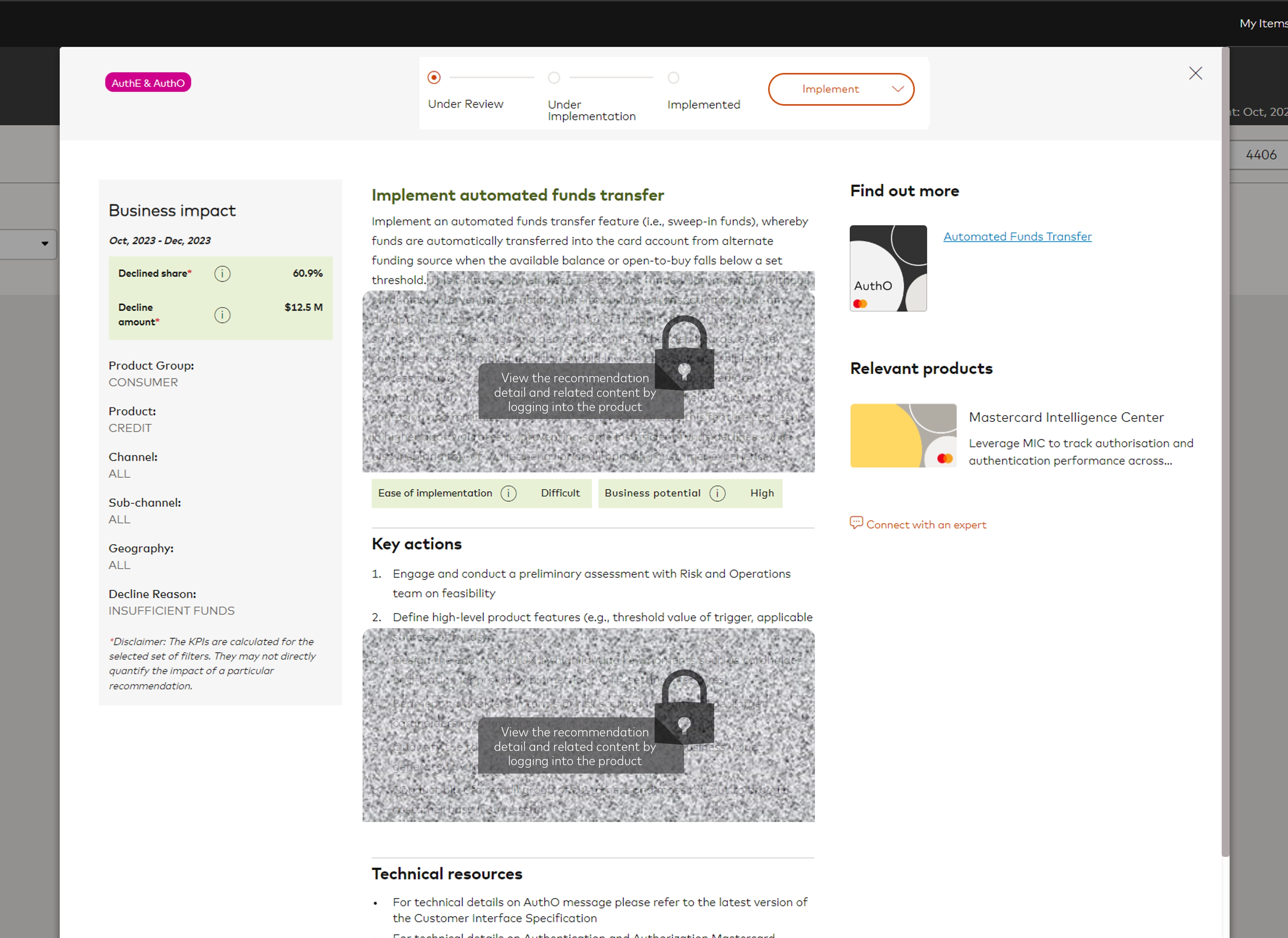 Actionable recommendations screenshot
