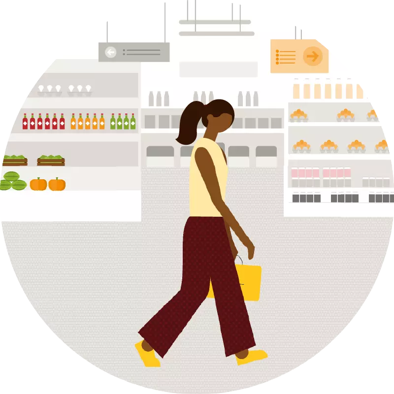shopper with basket inside a convenient store