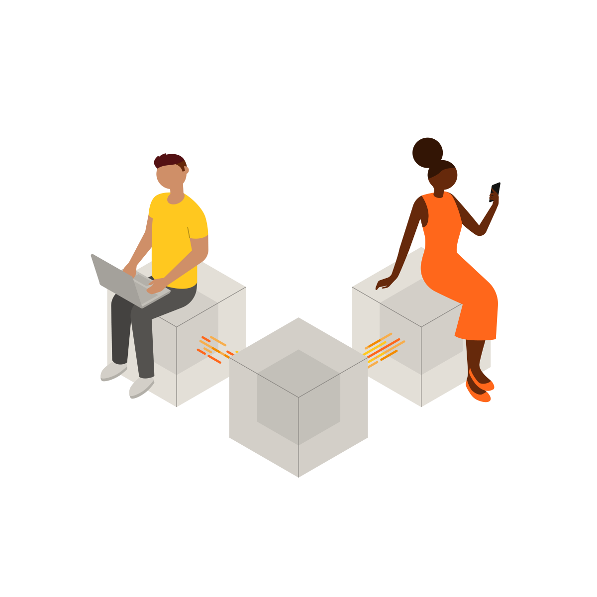 illustration two people sitting on blocks