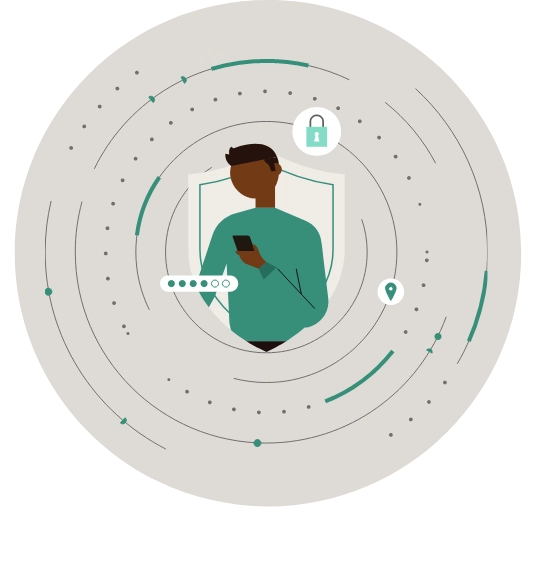 Man in security circle illustration