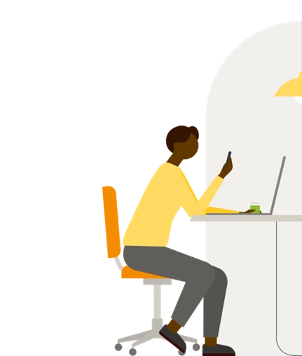 Man on computer with phone illustration