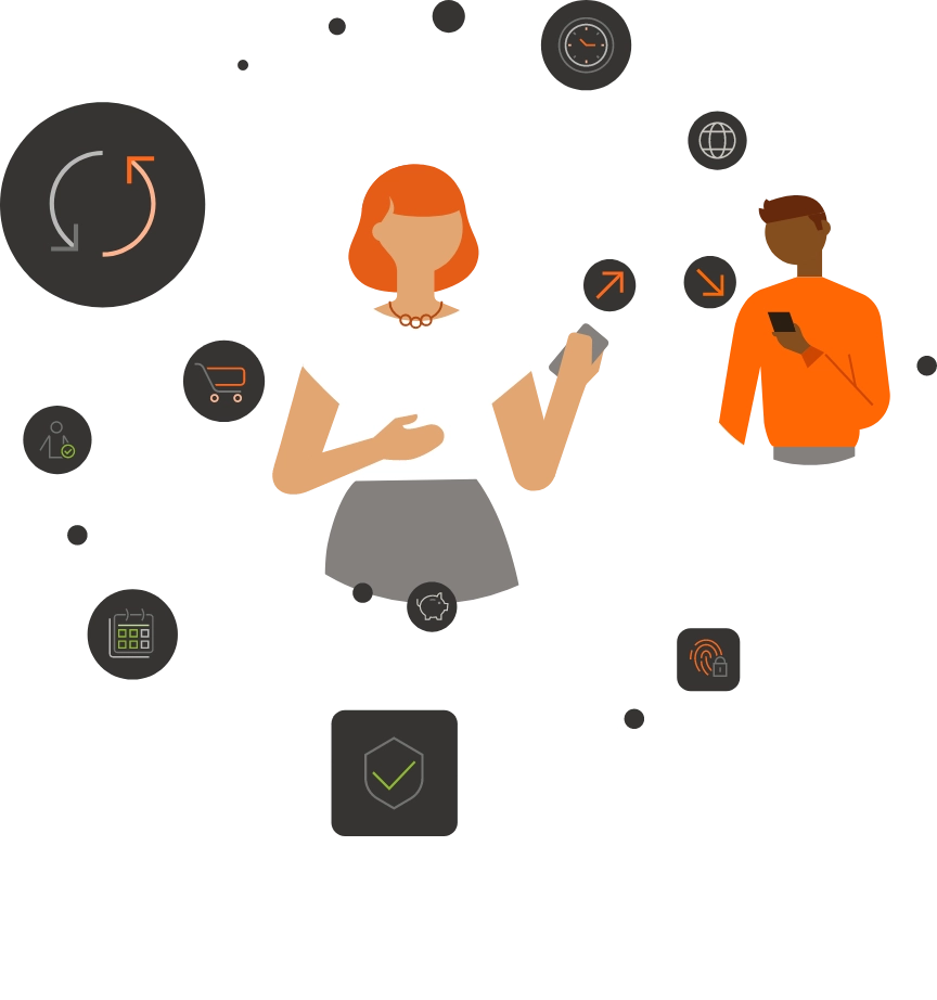 Woman and man on phones illustration