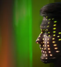 Man looking into ambient lighting