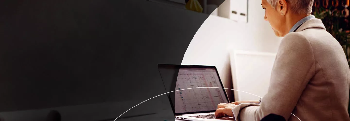 Woman on computer banner