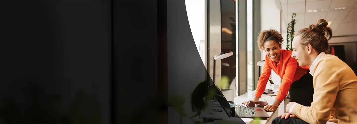 Professionals collaborating in an innovative office environment