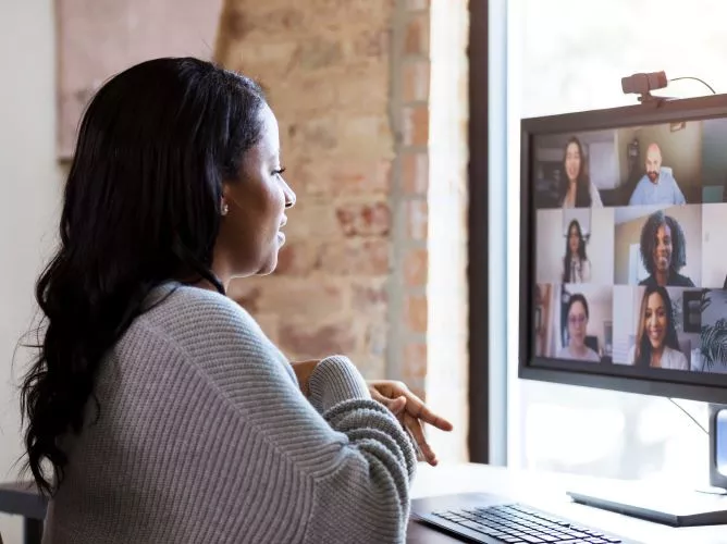 woman working from home on zoom 