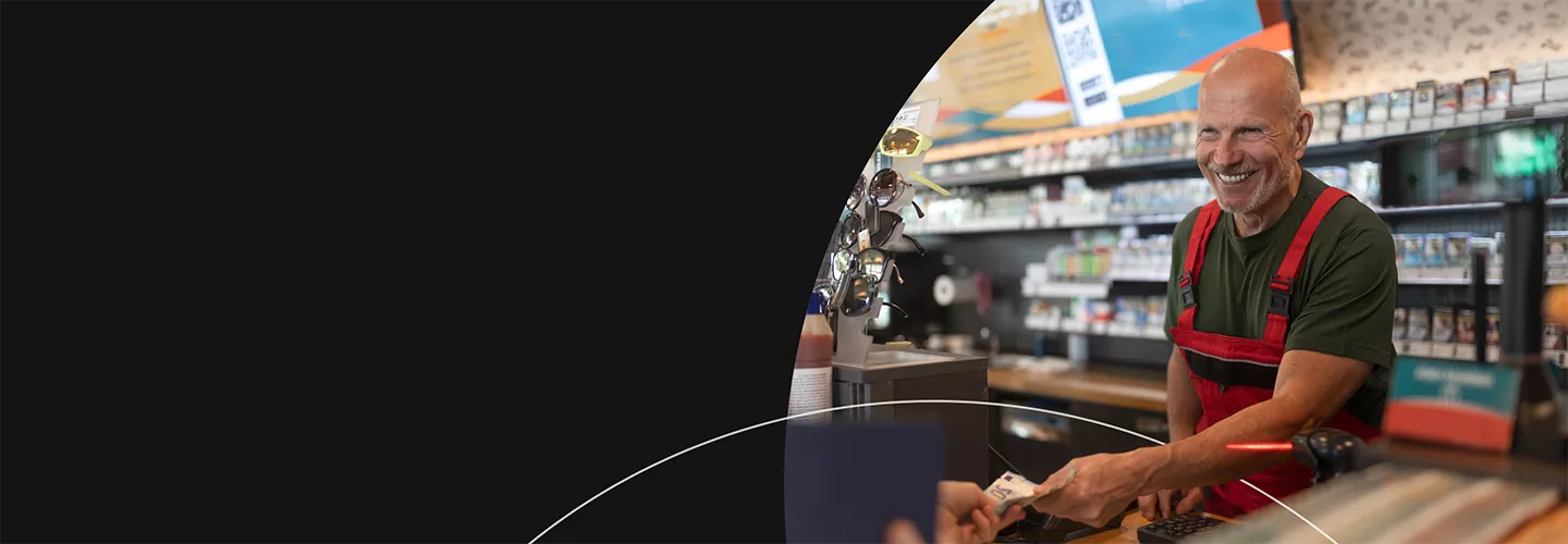 fuel and convenience store worker checkout banner