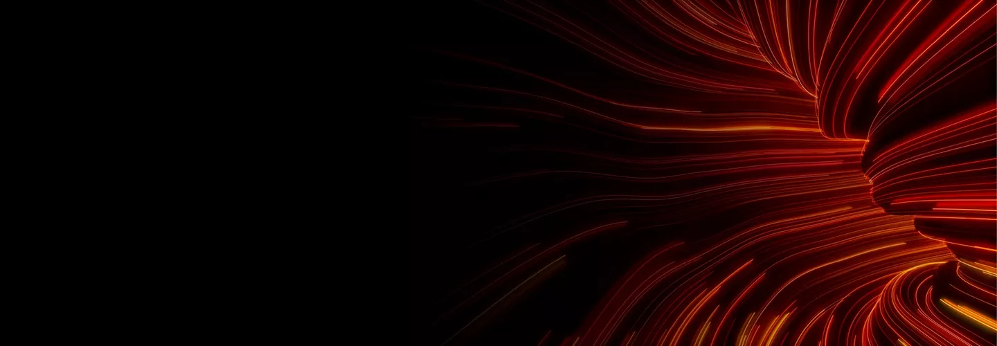 Header image with a solid black background on the left side that turns into a burst of red, yellow and orange lines on the right size. Visually, the lines look like a moving tunnel.