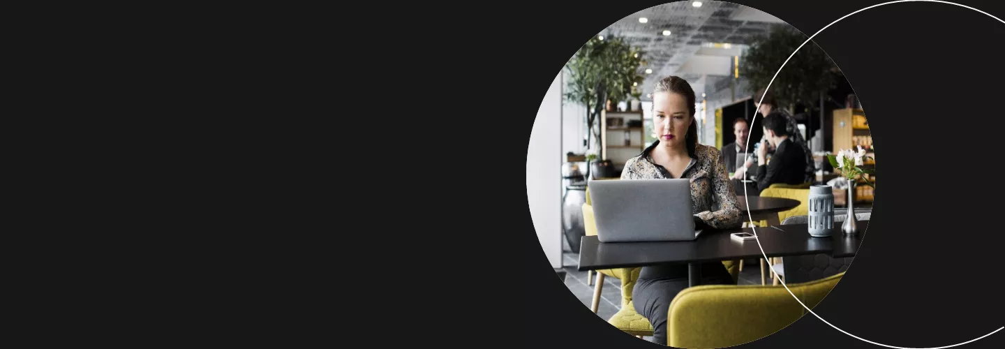 Woman working on laptop banner