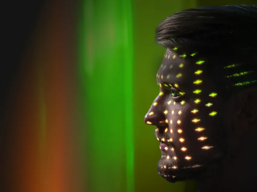 Man looking into ambient lighting