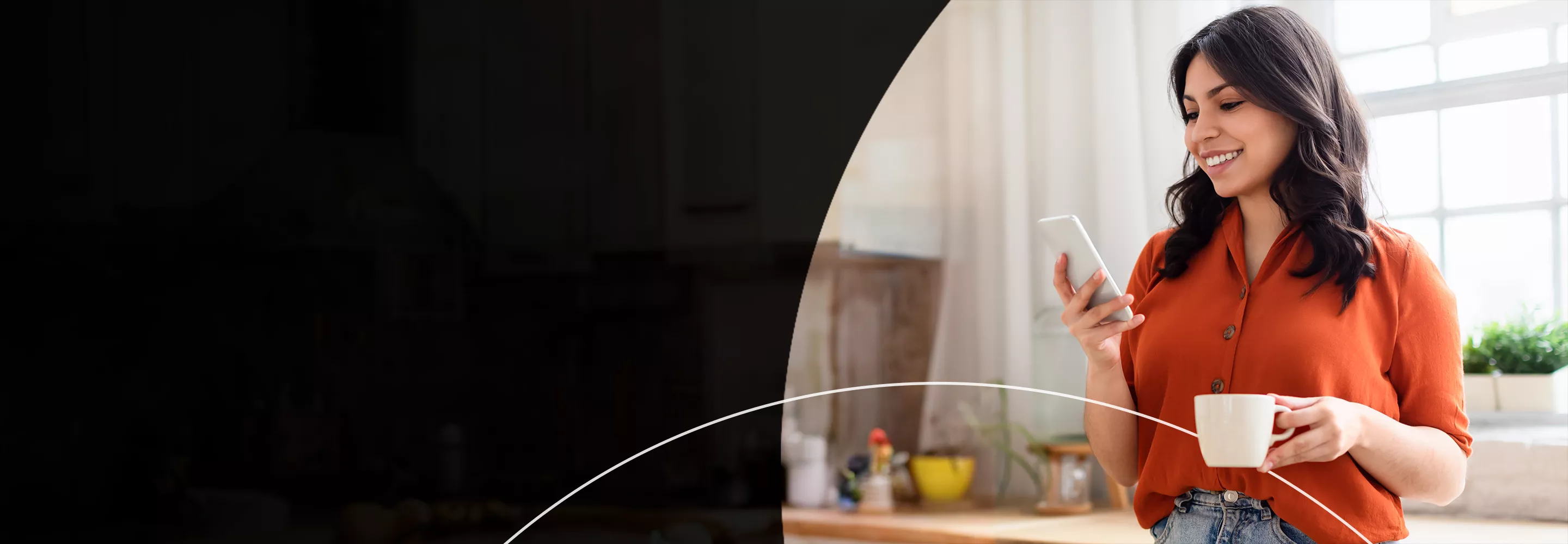 Woman looking at phone banner